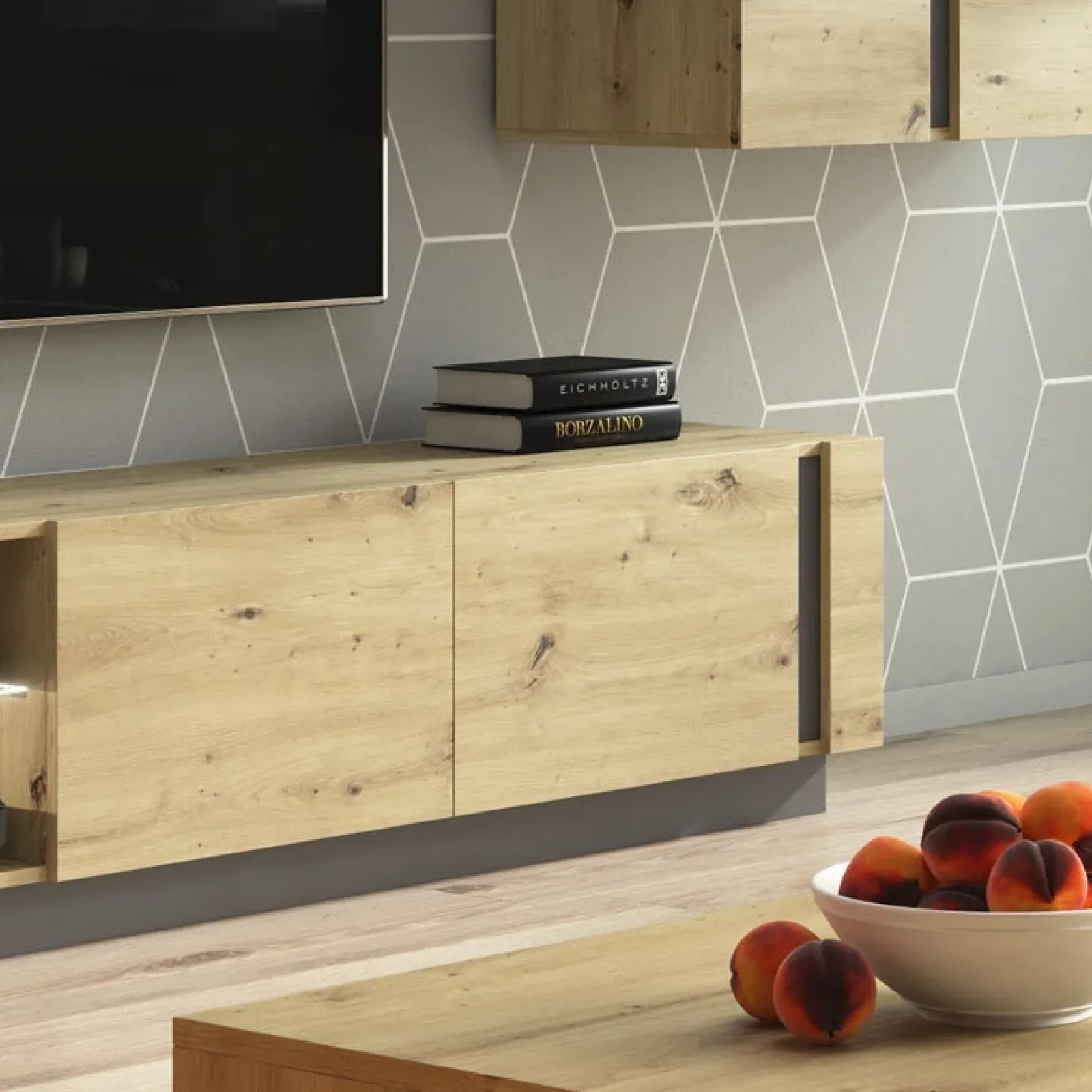 Garnero Arredamenti Mobile Tv In Legno|Mobile Tv Basso-Mobile porta TV 187x46h cm moderno soggiorno rovere Noa Gihome® Rovere - Antracite