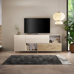 Garnero Arredamenti Credenze Moderne|Madie Moderne-Mobile porta tv 241x94h cm moderna beige rovere chiaro Witty Rovere - Beige