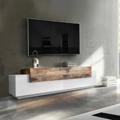 Garnero Arredamenti Mobile Tv Basso|Mobili Tv Moderni-Mobile porta TV 200x52h cm moderno soggiorno bianco pero Milos Gihome® Bianco Lucido - Rovere Rustico