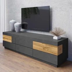 Garnero Arredamenti Mobile Tv In Legno|Mobile Tv Basso-Mobile porta TV 206x54h cm moderno soggiorno antracite rovere Bahama Antracite - Rovere Rustico