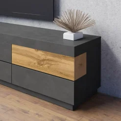 Garnero Arredamenti Mobile Tv In Legno|Mobile Tv Basso-Mobile porta TV 206x54h cm moderno soggiorno antracite rovere Bahama Antracite - Rovere Rustico