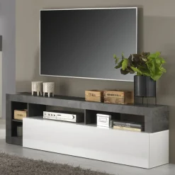 Garnero Arredamenti Mobile Tv Basso|Mobili Tv Moderni-Mobile porta TV 184x58h cm moderna bianco lucido ossido Invictus Ossido - Bianco Lucido
