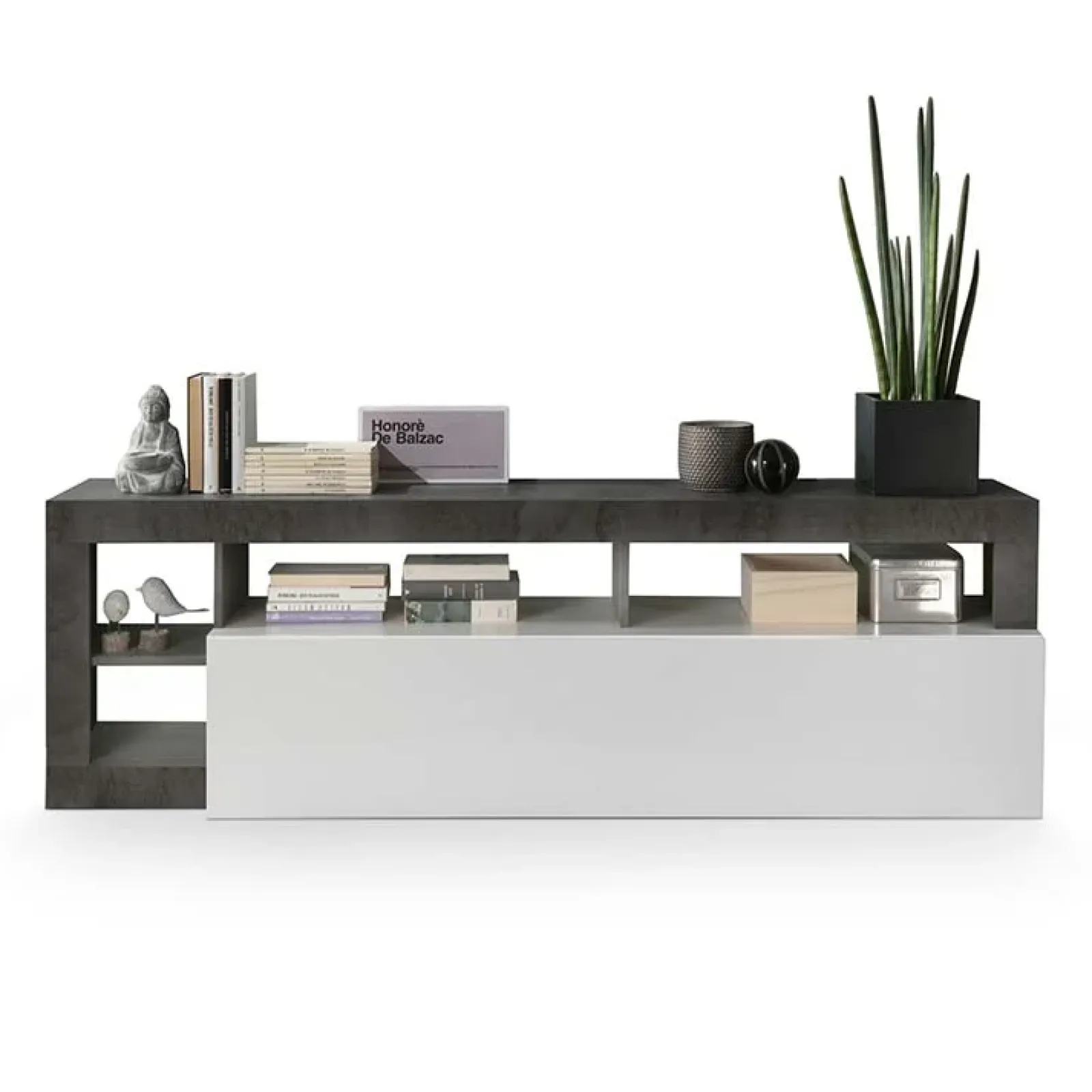 Garnero Arredamenti Mobile Tv Basso|Mobili Tv Moderni-Mobile porta TV 184x58h cm moderna bianco lucido ossido Invictus Ossido - Bianco Lucido