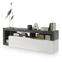 Garnero Arredamenti Mobile Tv Basso|Mobili Tv Moderni-Mobile porta TV 184x58h cm moderna bianco lucido ossido Invictus Ossido - Bianco Lucido