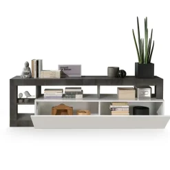 Garnero Arredamenti Mobile Tv Basso|Mobili Tv Moderni-Mobile porta TV 184x58h cm moderna bianco lucido ossido Invictus Ossido - Bianco Lucido