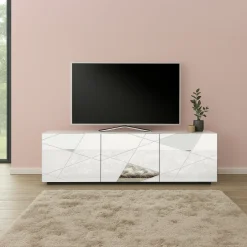 Garnero Arredamenti Mobile Tv Basso|Mobili Tv Moderni-Mobile porta TV 181x57h cm moderno specchio con serigrafia bianco lucido Silea