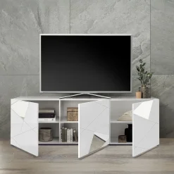 Garnero Arredamenti Mobile Tv Basso|Mobili Tv Moderni-Mobile porta TV 181x57h cm moderno specchio con serigrafia bianco lucido Silea
