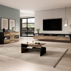 Garnero Arredamenti Mobili Tv Moderni|Mobile Tv Moderno-Mobile porta TV 270x42h cm moderno noce antico nero frassinato Emotion Gihome® Nero Frassinato - Noce