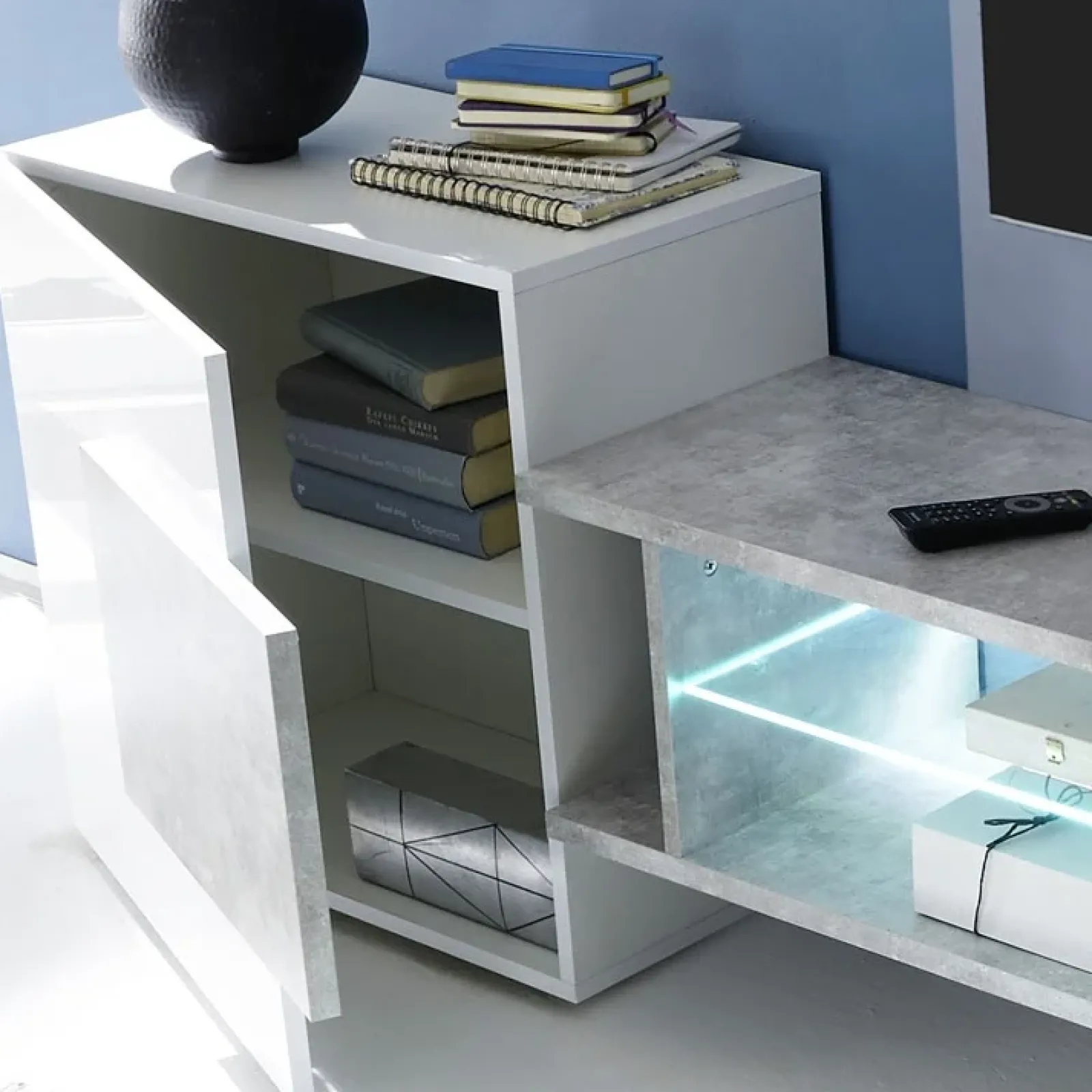 Garnero Arredamenti Mobile Tv Basso|Mobili Tv Moderni-Mobile porta TV 258x61h cm moderno laccato bianco lucido Starck Bianco Lucido - Cemento