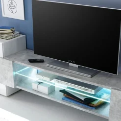 Garnero Arredamenti Mobile Tv Basso|Mobili Tv Moderni-Mobile porta TV 258x61h cm moderno laccato bianco lucido Starck Bianco Lucido - Cemento