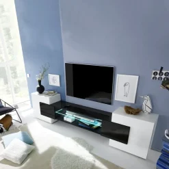 Garnero Arredamenti Mobile Tv Basso|Mobili Tv Moderni-Mobile porta TV 258x61h cm moderno laccato bianco lucido Starck Bianco Lucido - Nero Lucido