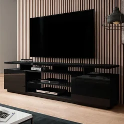 Garnero Arredamenti Mobile Tv Basso-Mobile porta TV 180x56h cm Blackburn Nero Lucido