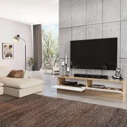 Garnero Arredamenti Mobile Tv Basso|Mobile Tv Sospeso-Mobile porta TV 138x70h cm rovere bianco lucido Bolivar