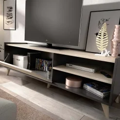 Garnero Arredamenti Mobile Tv Basso|Mobile Tv In Legno-Mobile porta TV 155x47h cm soggiorno rovere grafite Elmer Rovere - Grafite