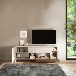 Garnero Arredamenti Mobile Tv Basso|Mobili Tv Moderni-Mobile porta TV 181x67h cm soggiorno beige rovere scuro Witty Noce - Beige