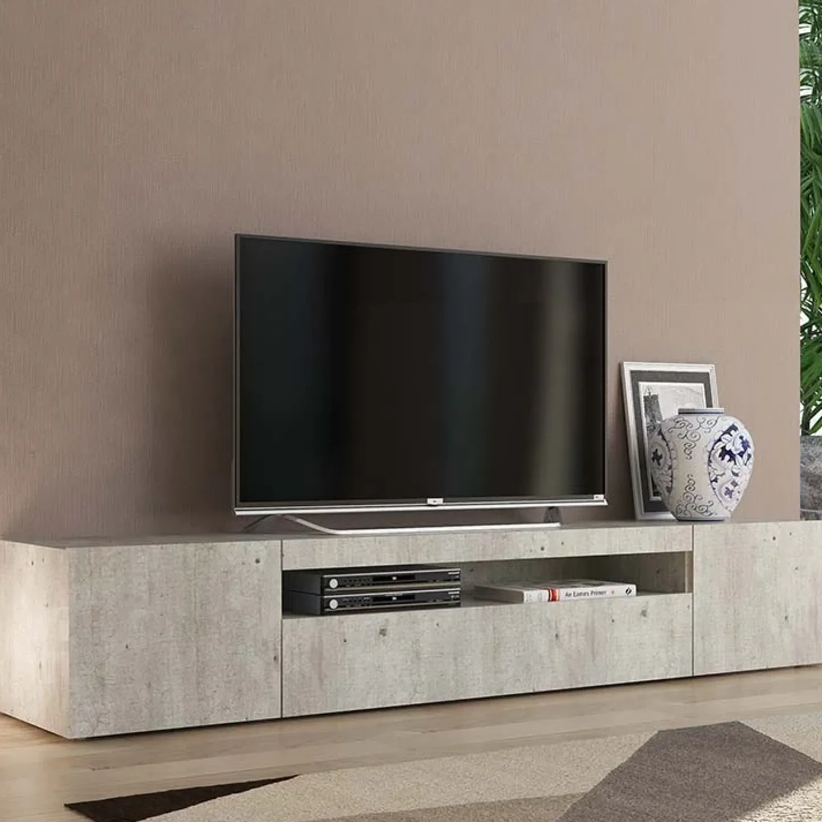 Garnero Arredamenti Mobile Tv Basso|Mobili Tv Moderni-Mobile porta TV 200x37h cm soggiorno Light Big Gihome® Cemento