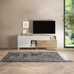 Garnero Arredamenti Mobile Tv Basso|Mobili Tv Moderni-Mobile porta TV 181x67h cm soggiorno bianco lucido rovere chiaro Witty Rovere - Bianco Lucido