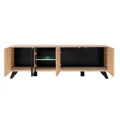 Garnero Arredamenti Mobile Tv In Legno|Mobile Tv Basso-Mobile porta TV 160x52h cm soggiorno noce con stampa nera Mendes