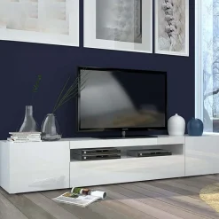 Garnero Arredamenti Mobile Tv Basso|Mobili Tv Moderni-Mobile porta TV 200x37h cm soggiorno bianco laccato lucido Light Big Gihome® Bianco Lucido