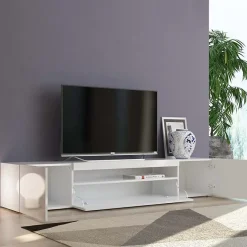 Garnero Arredamenti Mobile Tv Basso|Mobili Tv Moderni-Mobile porta TV 200x37h cm soggiorno bianco laccato lucido Light Big Gihome® Bianco Lucido