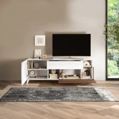 Garnero Arredamenti Mobili Tv Moderni|Mobile Tv Moderno-Mobile porta TV 181x67h cm soggiorno bianco lucido rovere scuro Witty Noce - Bianco Lucido