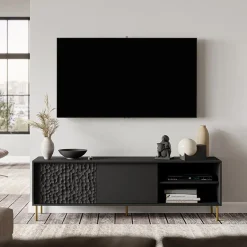 Garnero Arredamenti Mobile Tv Basso|Mobili Tv Moderni-Mobile porta TV 180x58h cm soggiorno nero oro Osaka
