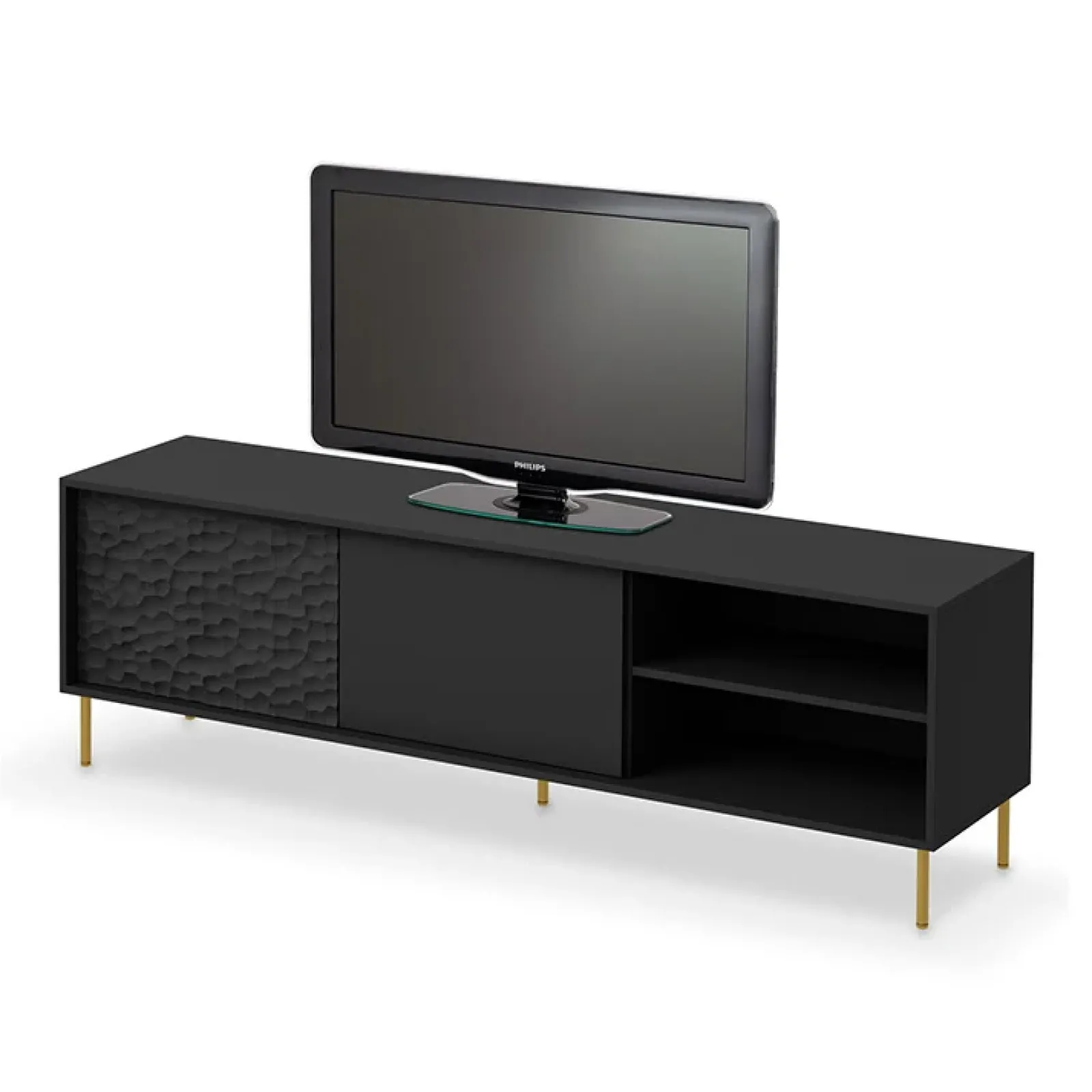 Garnero Arredamenti Mobile Tv Basso|Mobili Tv Moderni-Mobile porta TV 180x58h cm soggiorno nero oro Osaka