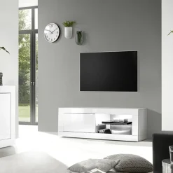 Garnero Arredamenti Mobile Tv Basso|Mobili Tv Moderni-Mobile porta TV 140x56h cm soggiorno Eternity Bianco Lucido