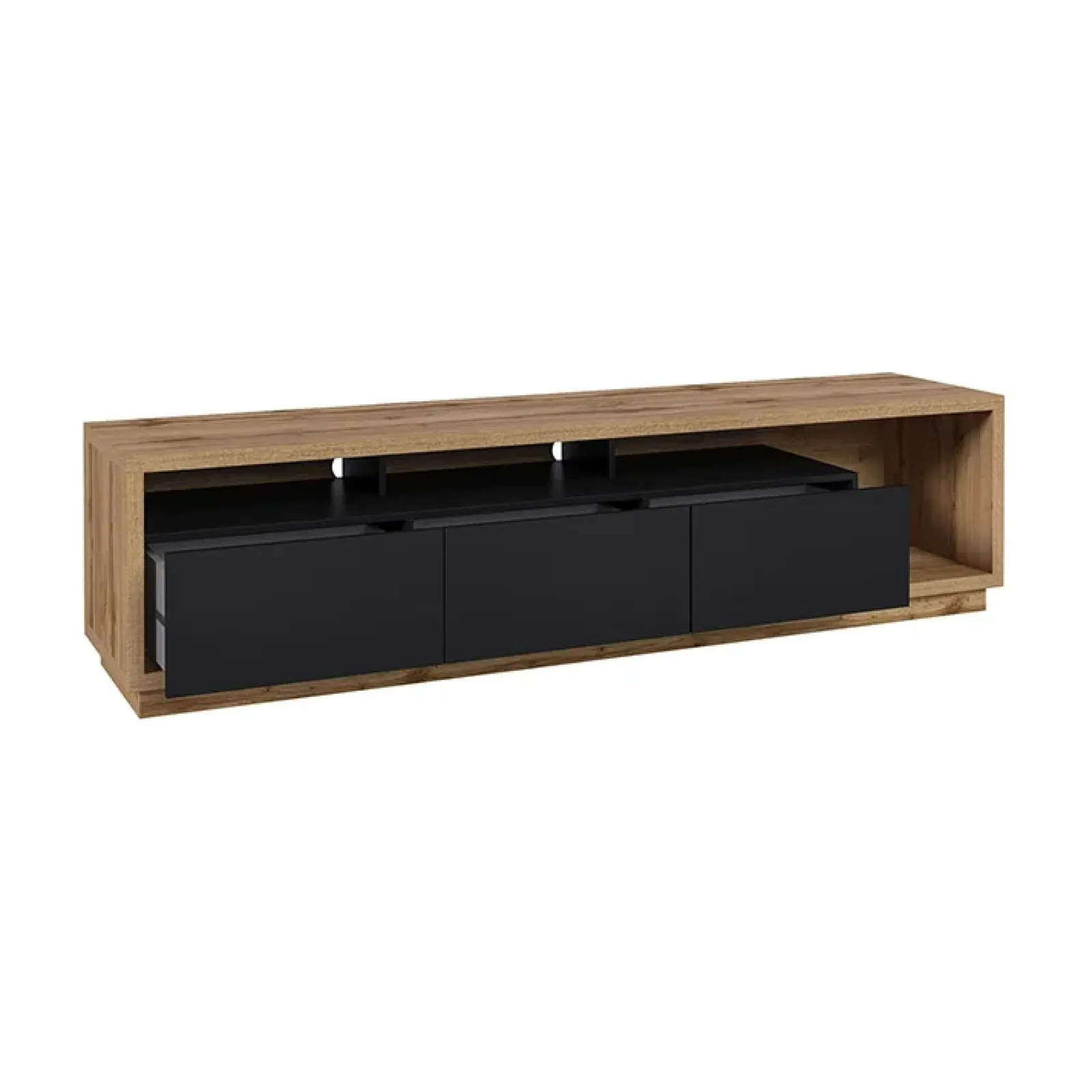 Garnero Arredamenti Mobile Tv Basso|Mobili Tv Moderni-Mobile porta TV 200x50h cm soggiorno rovere nero Favorita Rovere - Nero opaco