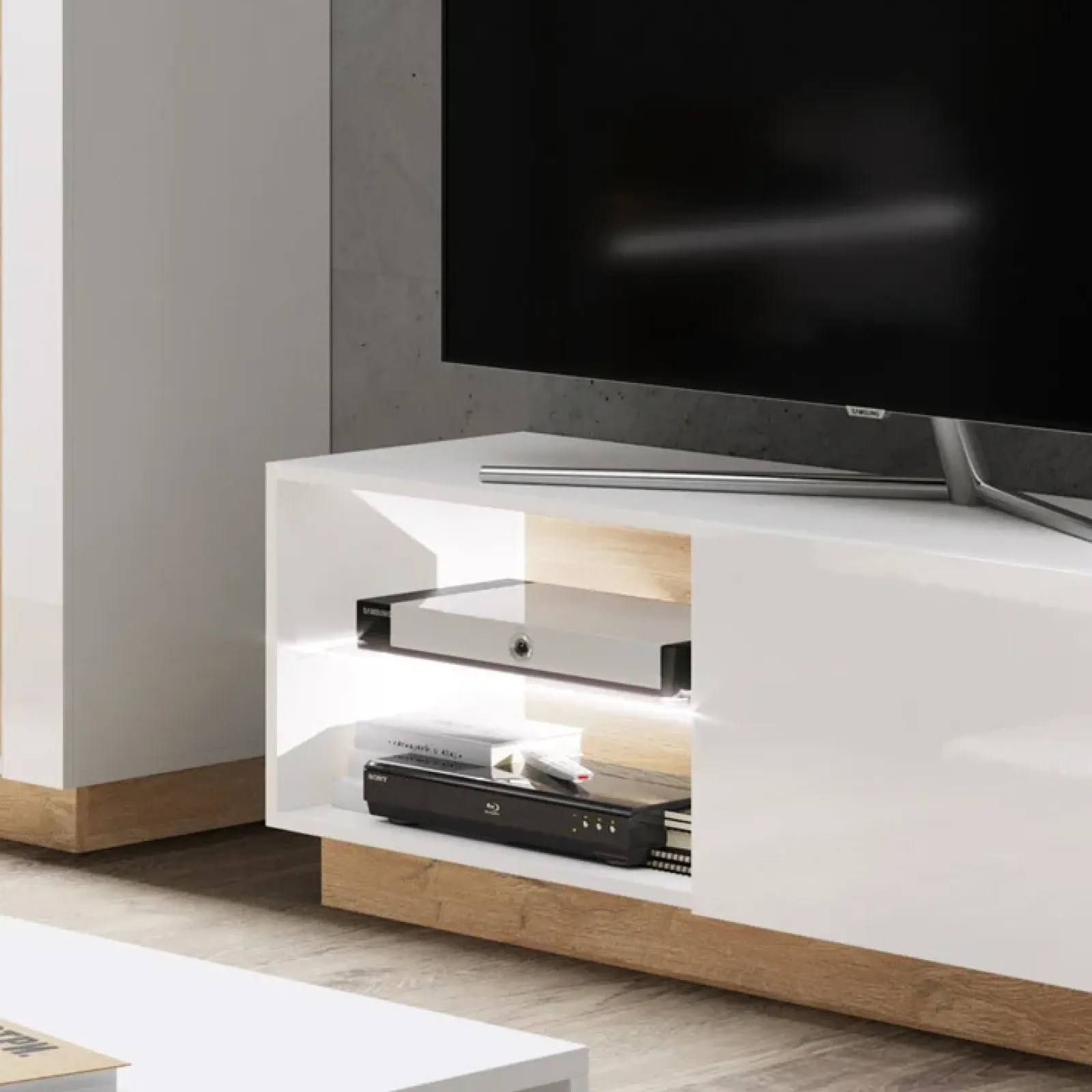 Garnero Arredamenti Mobile Tv Basso|Mobili Tv Moderni-Mobile porta TV 138x46h cm soggiorno bianco rovere Noa Gihome®
