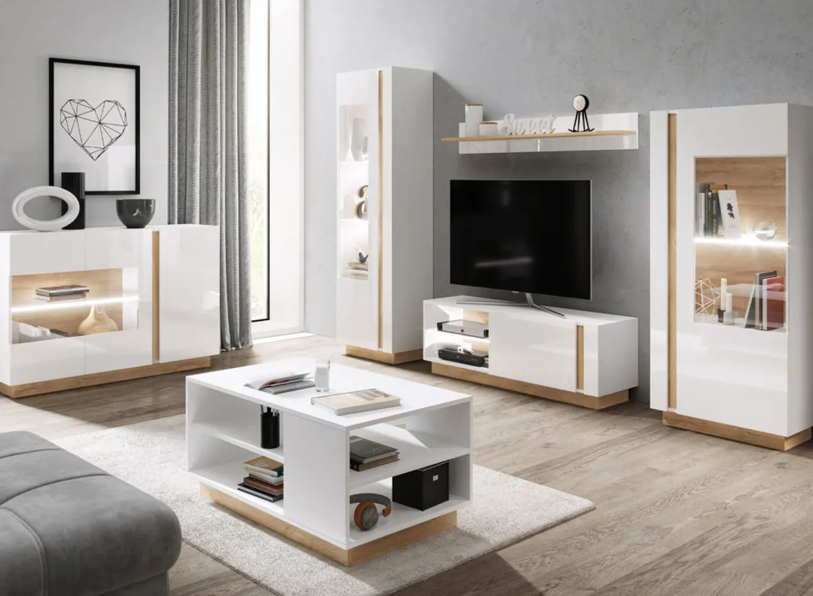 Garnero Arredamenti Mobile Tv Basso|Mobili Tv Moderni-Mobile porta TV 138x46h cm soggiorno bianco rovere Noa Gihome®