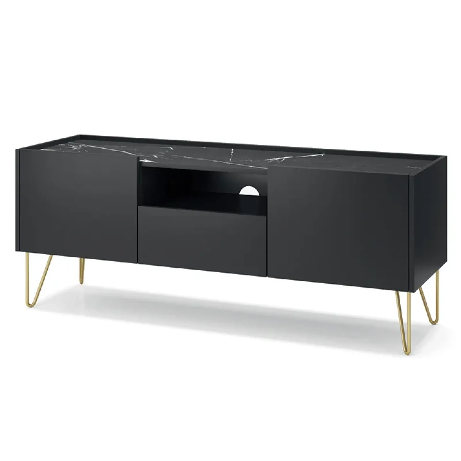 Garnero Arredamenti Mobile Tv Basso-Mobile porta TV 144x55h cm soggiorno nero effetto marmo Sirena