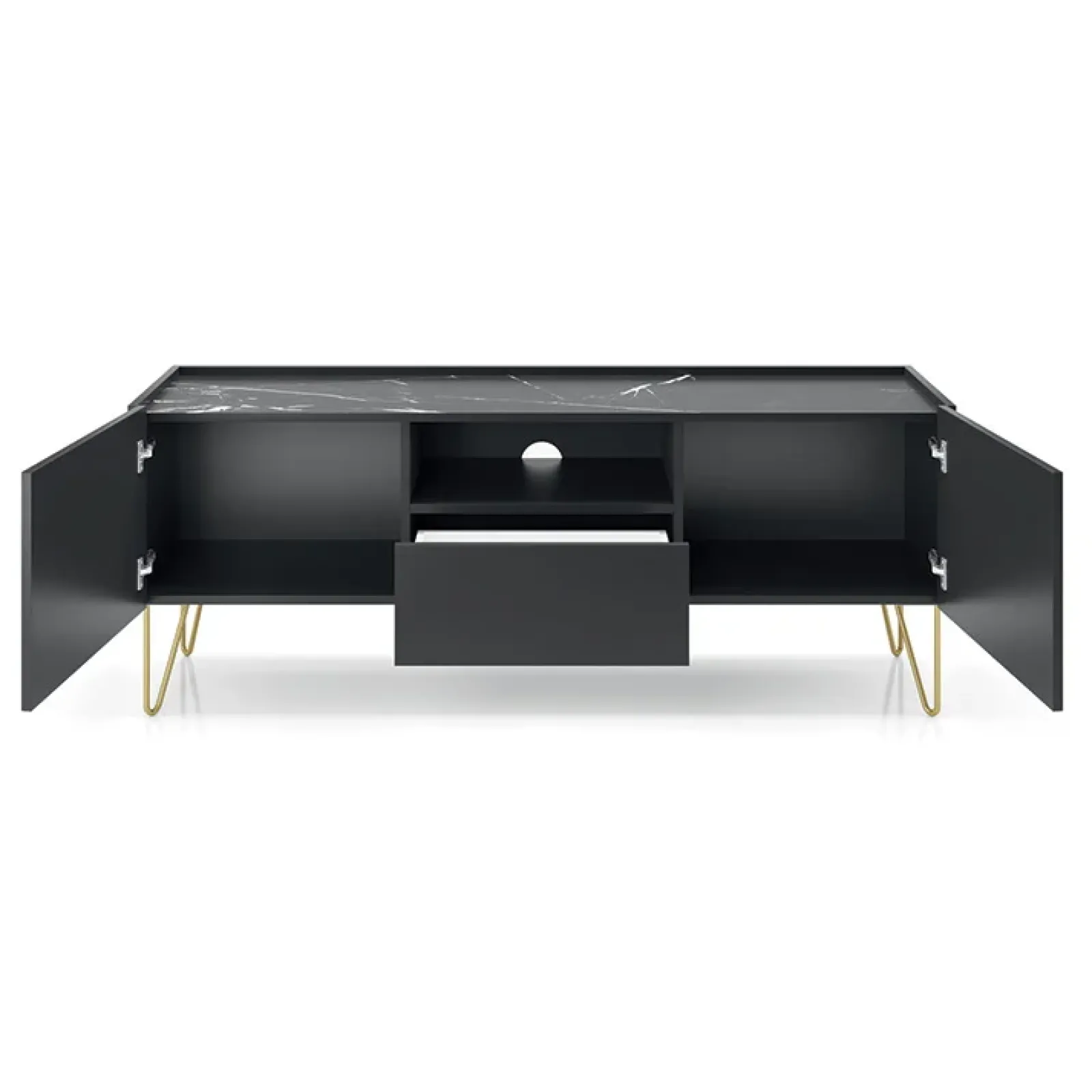 Garnero Arredamenti Mobile Tv Basso-Mobile porta TV 144x55h cm soggiorno nero effetto marmo Sirena