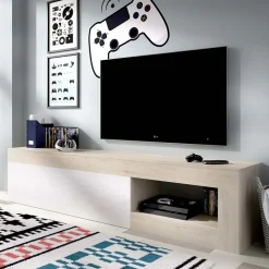 Garnero Arredamenti Mobile Tv In Legno|Mobile Tv Basso-Mobile porta TV 204x48h cm soggiorno rovere bianco lucido Manfred