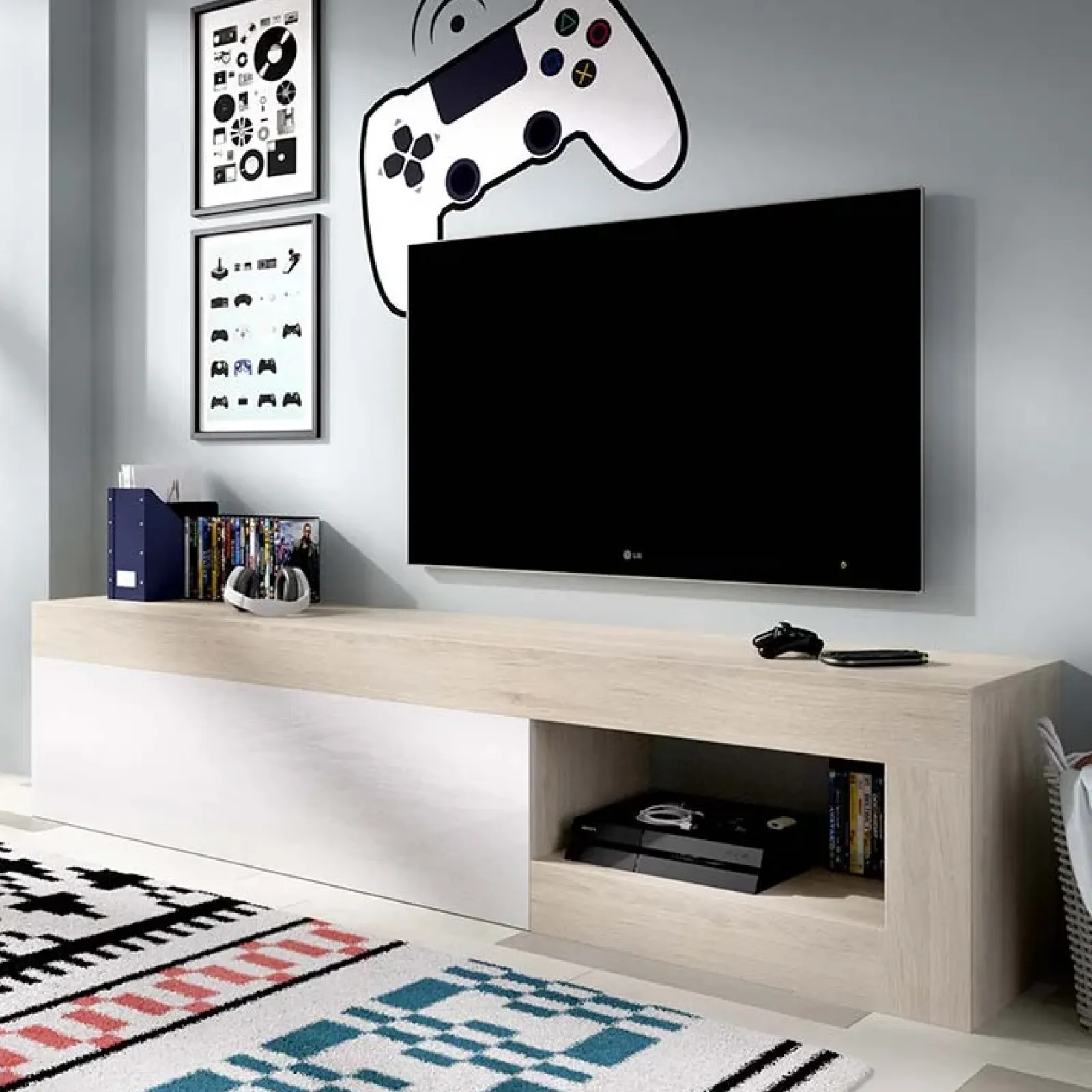 Garnero Arredamenti Mobile Tv In Legno|Mobile Tv Basso-Mobile porta TV 204x48h cm soggiorno rovere bianco lucido Manfred