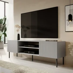 Garnero Arredamenti Mobile Tv Basso|Mobili Tv Moderni-Mobile porta TV 180x57h cm soggiorno grigio chiaro nero Cadice
