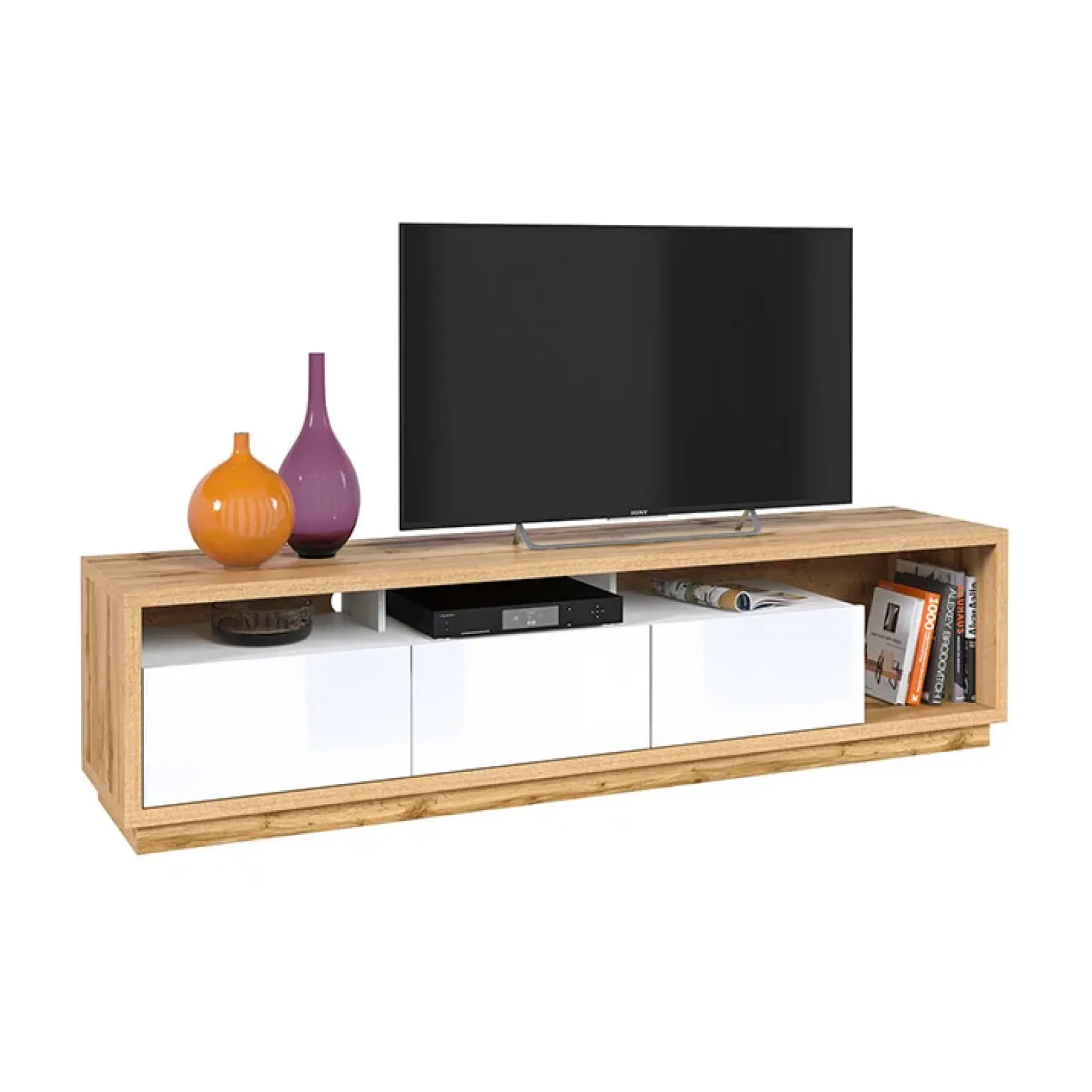 Garnero Arredamenti Mobile Tv Basso|Mobili Tv Moderni-Mobile porta TV 200x50h cm soggiorno bianco lucido rovere Favorita Bianco Lucido - Rovere