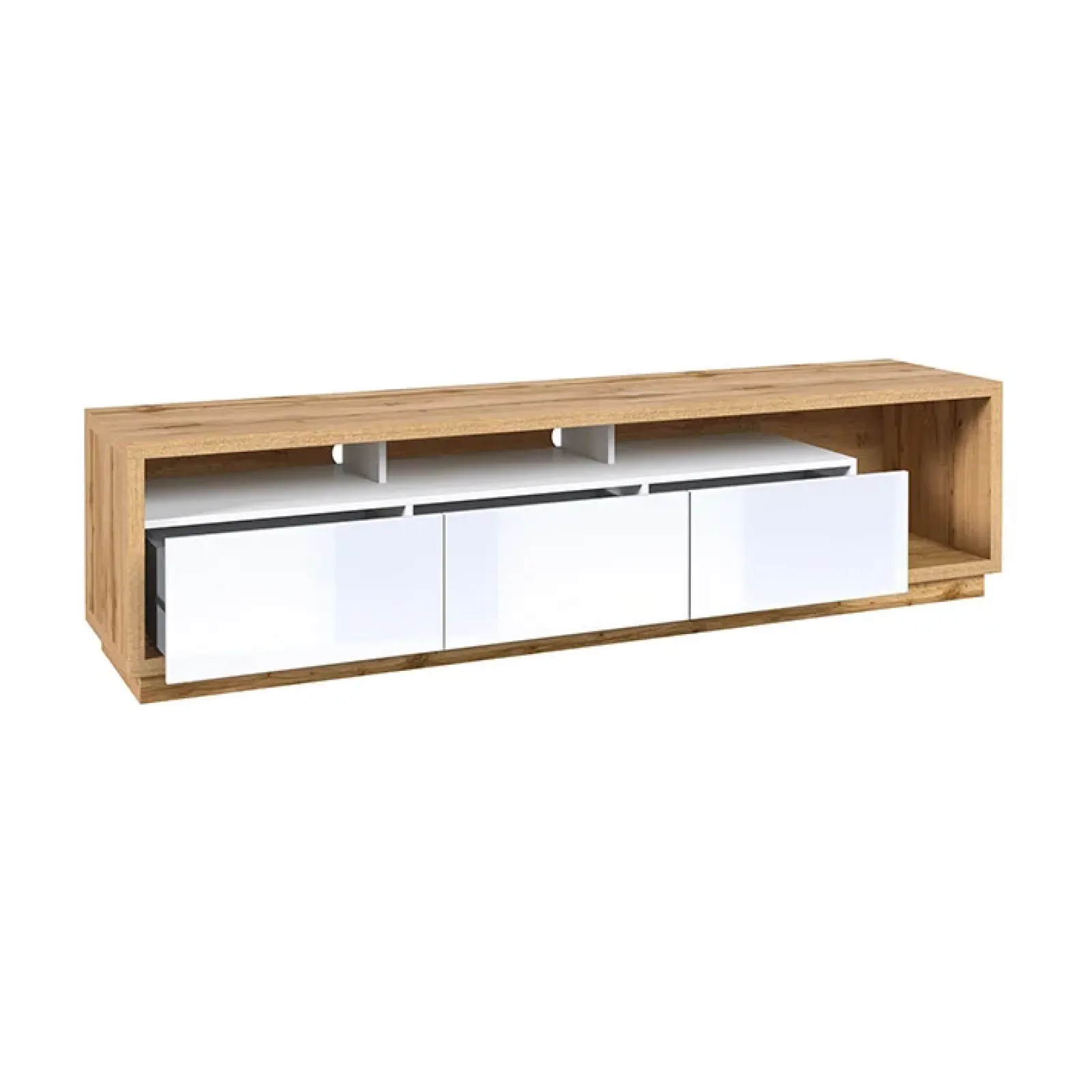 Garnero Arredamenti Mobile Tv Basso|Mobili Tv Moderni-Mobile porta TV 200x50h cm soggiorno bianco lucido rovere Favorita Bianco Lucido - Rovere