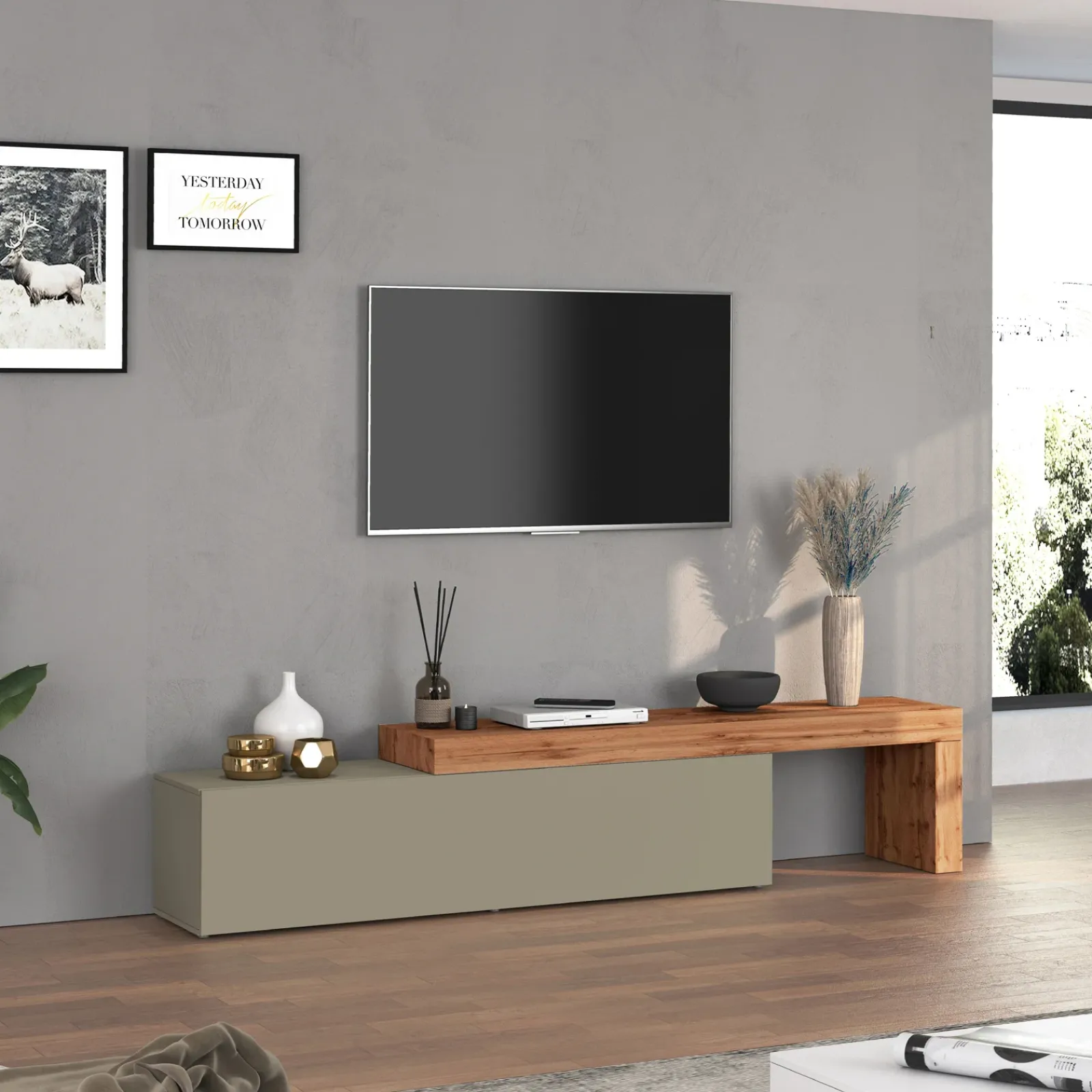 Garnero Arredamenti Mobile Tv Basso|Mobili Tv Moderni-Mobile porta tv 230x51h cm tortora rovere Block Tortora - Rovere