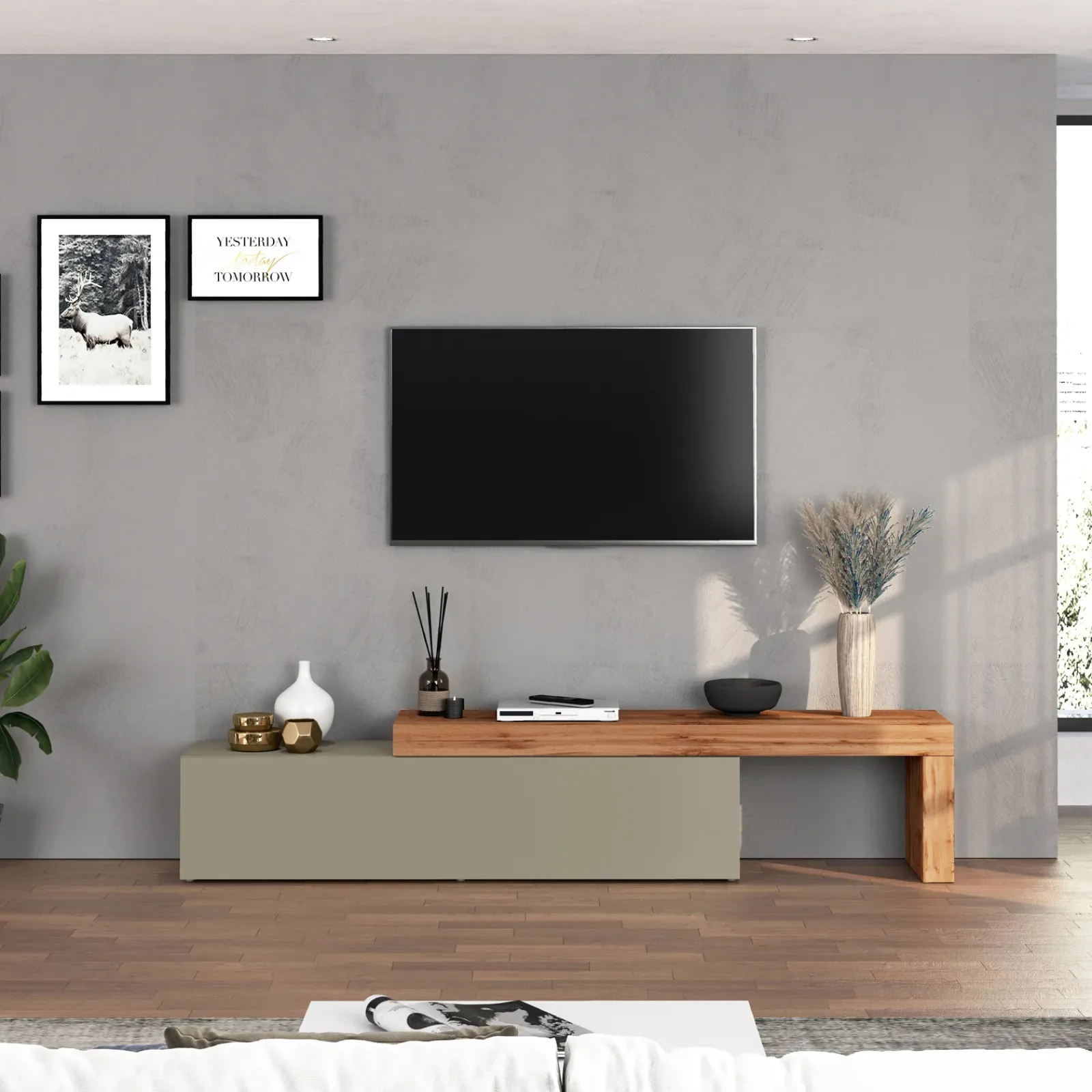 Garnero Arredamenti Mobile Tv Basso|Mobili Tv Moderni-Mobile porta tv 230x51h cm tortora rovere Block Tortora - Rovere