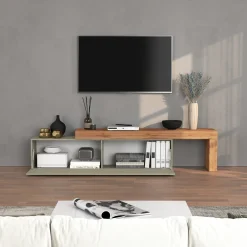 Garnero Arredamenti Mobile Tv Basso|Mobili Tv Moderni-Mobile porta tv 230x51h cm tortora rovere Block Tortora - Rovere