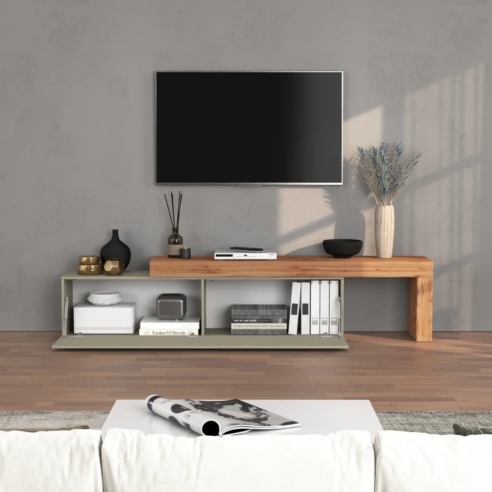 Garnero Arredamenti Mobile Tv Basso|Mobili Tv Moderni-Mobile porta tv 230x51h cm tortora rovere Block Tortora - Rovere
