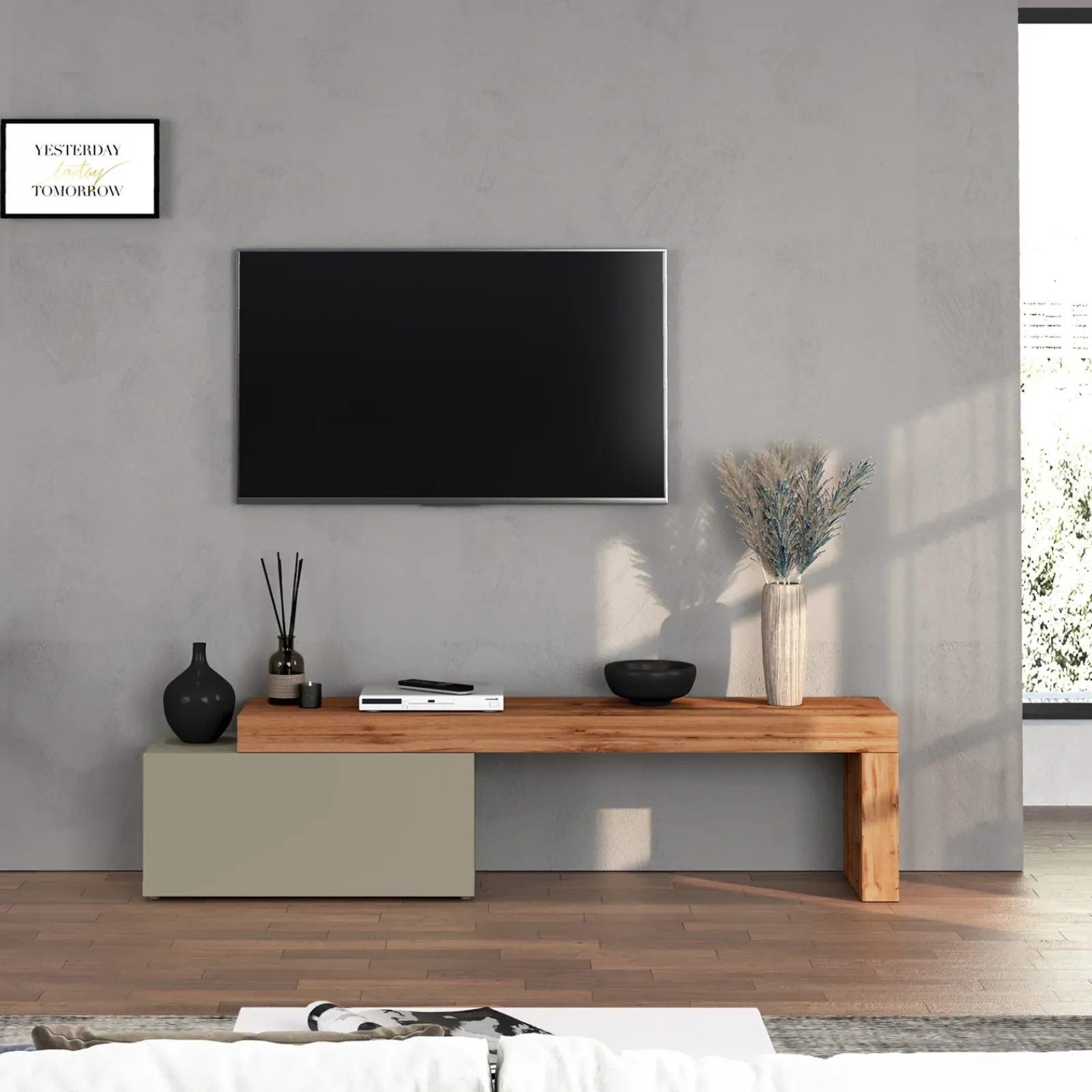 Garnero Arredamenti Mobile Tv Basso|Mobili Tv Moderni-Mobile porta tv 210x51h cm tortora rovere Block Tortora - Rovere