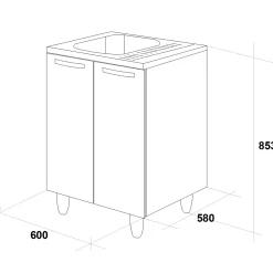 Garnero Arredamenti Mobili Sottolavello|Mobili Sottolavello-Mobile sottolavello cucina 60x86h cm multiuso con lavello acciaio inox 2 ante Talise Bianco Frassinato