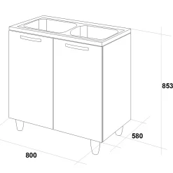 Garnero Arredamenti Mobili Sottolavello|Mobili Sottolavello-Mobile sottolavello cucina 80x86h cm multiuso con lavello 2 vasche acciaio inox bianco frassinato Talise Rovere Olmo