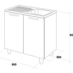 Garnero Arredamenti Mobili Sottolavello|Mobili Sottolavello-Mobile sottolavello cucina 80x86h cm multiuso con lavello 1 vasca destra acciaio inox Talise Bianco Frassinato