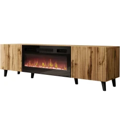 Garnero Arredamenti Camino Elettrico|Mobile Tv In Legno-Mobile TV con camino 181x50h cm moderno cannettato Essence Quercia