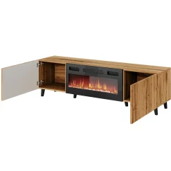 Garnero Arredamenti Camino Elettrico|Mobile Tv In Legno-Mobile TV con camino 181x50h cm moderno cannettato Essence Quercia