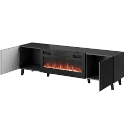 Garnero Arredamenti Camino Elettrico|Mobile Tv Basso-Mobile TV con camino 181x50h cm moderno cannettato Essence Antracite