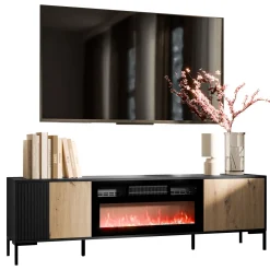 Garnero Arredamenti Camino Elettrico|Mobile Tv Basso-Mobile TV con camino 180x54h cm rovere nero Duble